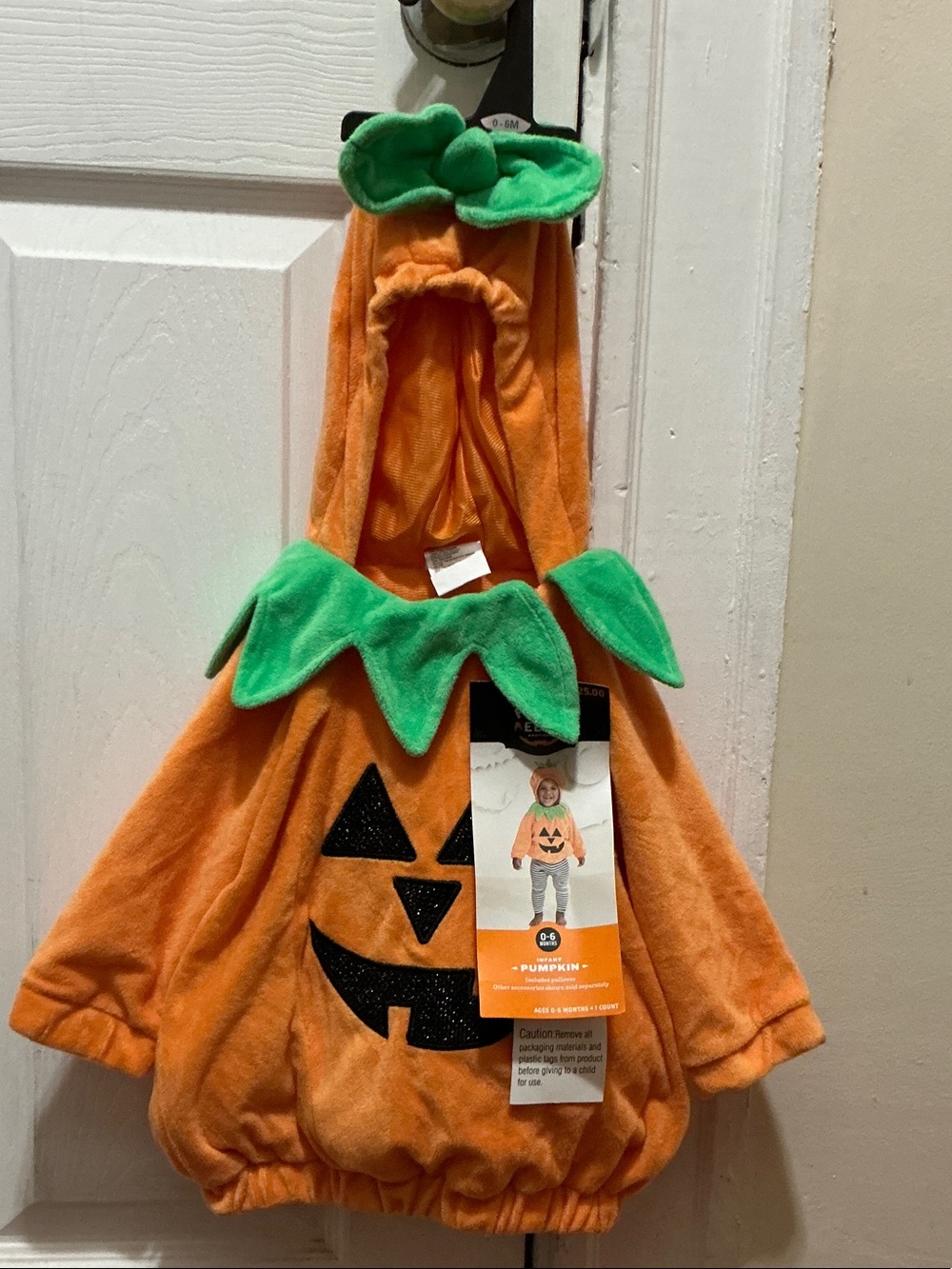 Plush Orange Pumpkin Costume with Green Leaf Hood - Kids